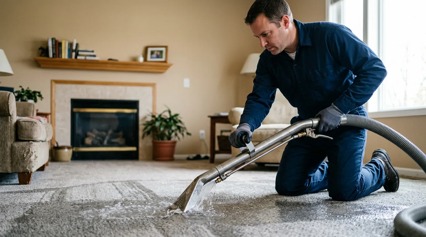 Water damage restoration technician working near Chardon, OH
